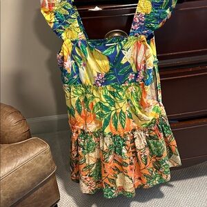 FARM Rio Tropical Floral Mini Dress - Blue, Yellow, Orange, Green